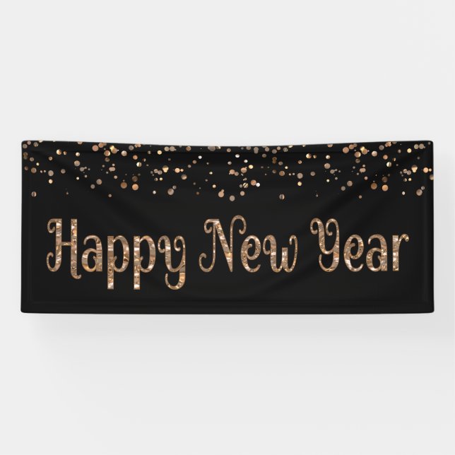 GLÜCKLICH NEUJAHR Kupfer Gold Confetti Banner (Horizontal)