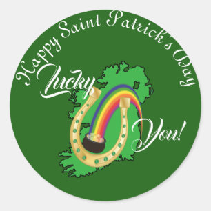 Glücklich Sie Irland Saint Patrick's Day Pot of Go Runder Aufkleber