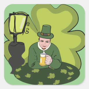 "GLÜCKLICH ST. PATRICK'S DAY" LEPRECHAUN QUADRATISCHER AUFKLEBER