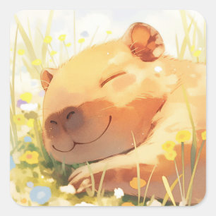 Glücklich wie ein Capybara Quadratischer Aufkleber