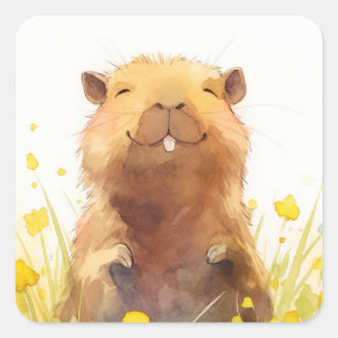 Glücklich wie ein Capybara sein kann Quadratischer Aufkleber