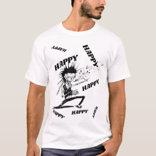 GLÜCKLICH ZOMBIE, MÄNNER WEISSER T - SHIRT