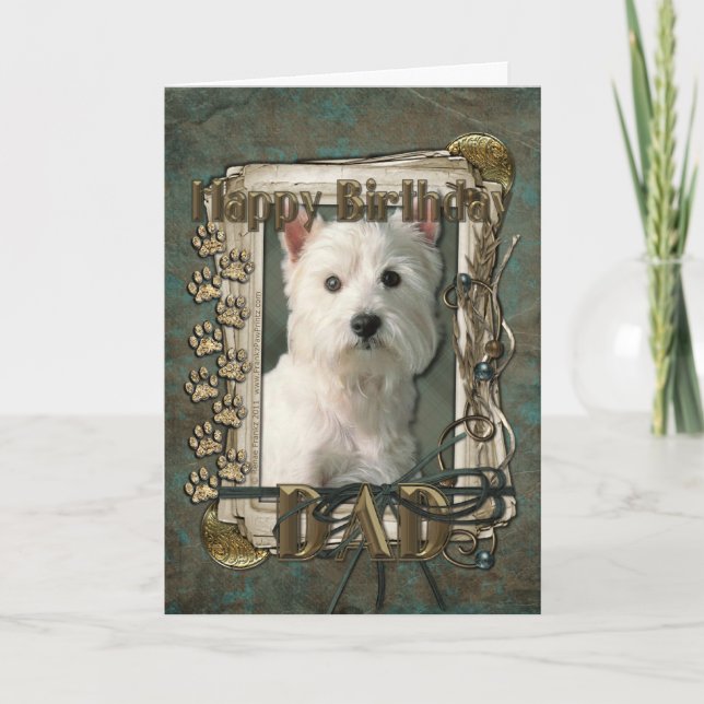 Glücklich zum Geburtstag - Steinpfähle - Westie -  Karte (Vorderseite)