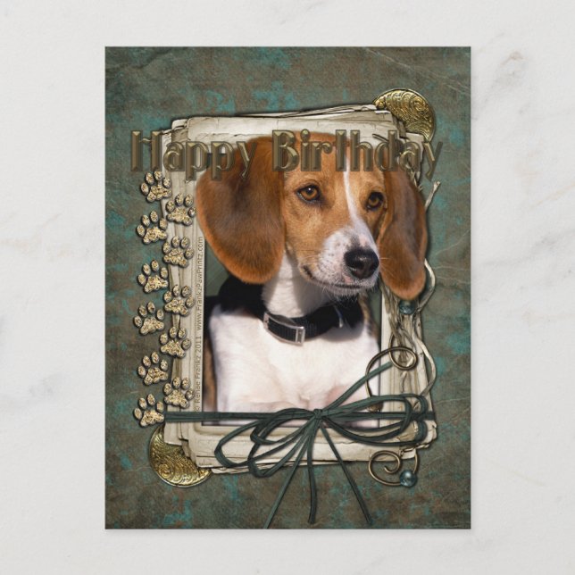 Glücklich zum Geburtstag - Steinpfeifen - Beagle Postkarte (Vorderseite)