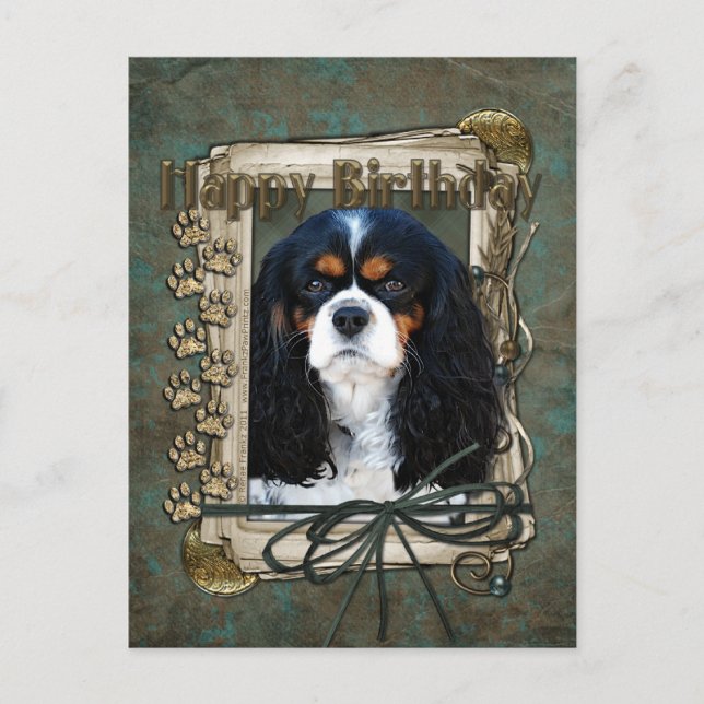 Glücklich zum Geburtstag - Stone Paws - Cavalier Postkarte (Vorderseite)