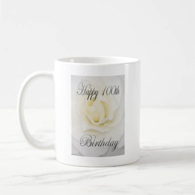 Glückliche 100. Geburtstag Weiße Blume Kaffeetasse (Links)