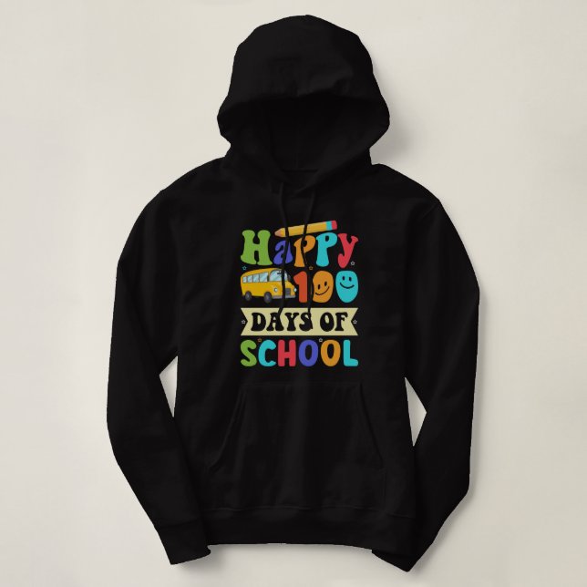 glückliche 100 Tage Schulbusschule Hoodie (Design vorne)