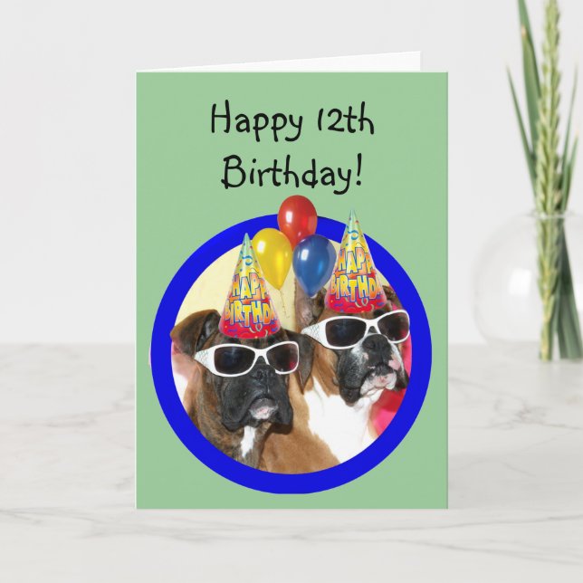 Glückliche 12. Geburtstag Boxer Grußkarte Karte (Vorderseite)