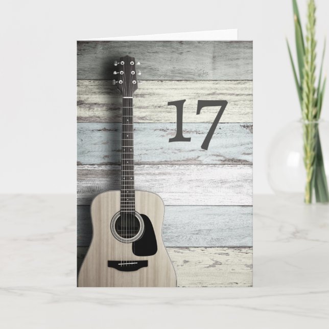 Glückliche 17. Geburtstags Gitarrenmusiker Grußkar Karte (Vorderseite)
