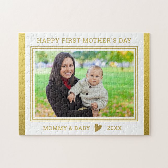 Glückliche 1. Muttertag Mama und Baby Foto Gold (Horizontal)