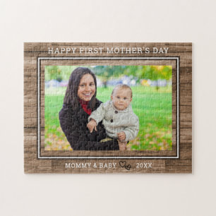 Glückliche 1. Muttertag Mama und Baby Foto Holz