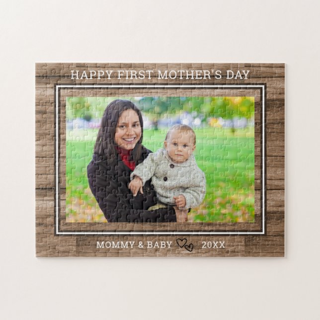 Glückliche 1. Muttertag Mama und Baby Foto Holz (Horizontal)