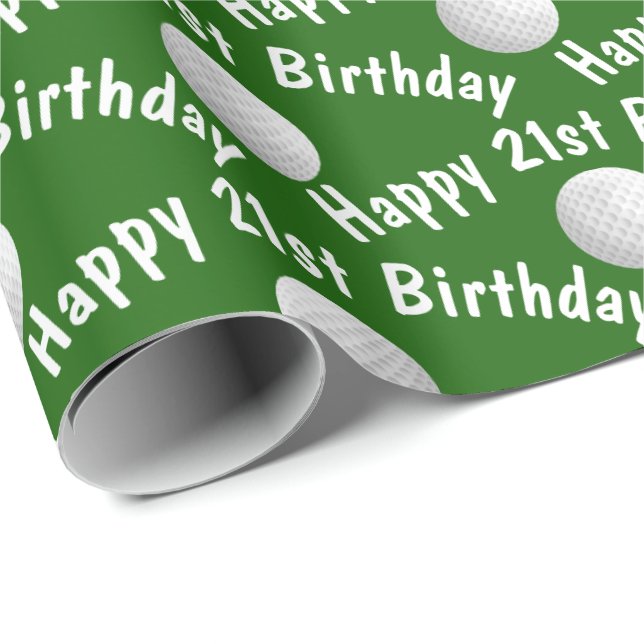 Glückliche 21. Geburtstagsgolfbälle Geschenkpapier (Rolleneckpunkt)