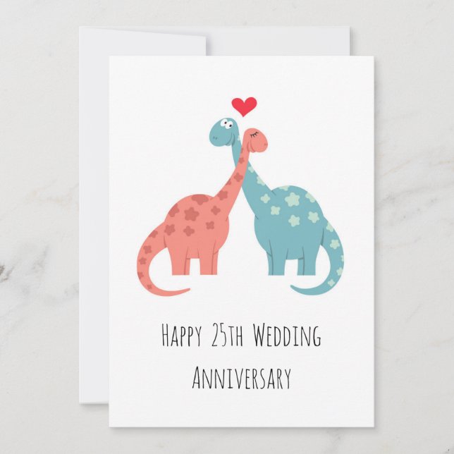 Glückliche 25. Hochzeitstag Niedliche Dinosaurier- (Vorderseite)