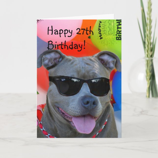 Glückliche 27. Geburtstag Pitbull Grußkarte Karte (Vorderseite)