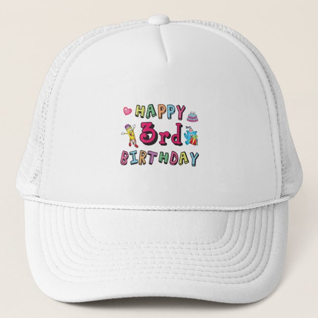 Glückliche 3. Geburtstag 3 Jahre alt Wünsche Truckerkappe (Vorderseite)