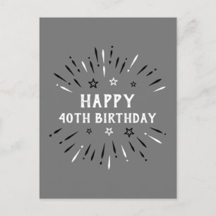Glückliche 40. Geburtstag Feuerwerk Grau Schwarz-w Postkarte