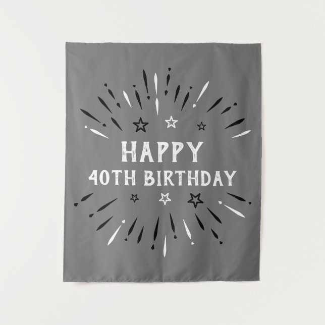Glückliche 40. Geburtstag Feuerwerk Grau Schwarz-w Wandteppich (Vorderseite)