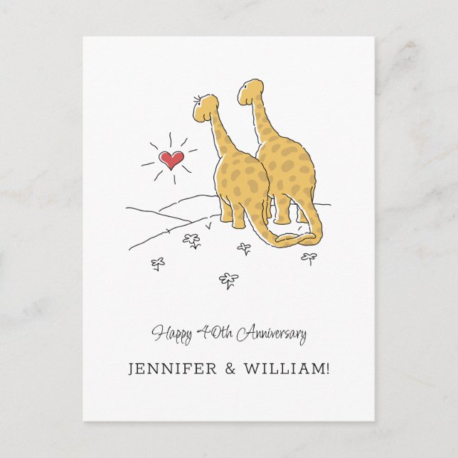 Glückliche 40. Hochzeitstag Niedliche Dinosaurier- Postkarte (Vorderseite)
