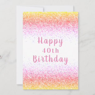 Glückliche 40. Rosa Glitzer Typografie Geburtstags Karte