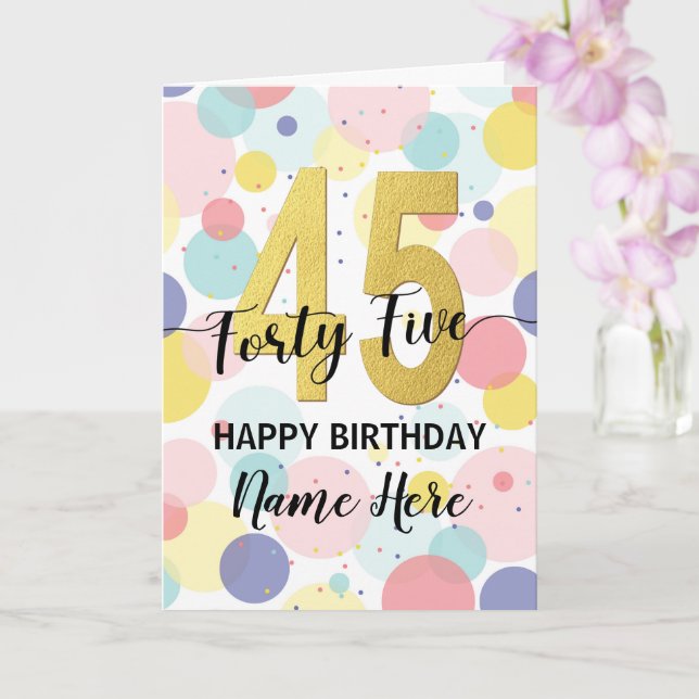 Glückliche 45. Geburtstag Pastel Rainbow Gold Frau Karte (Orchidee)