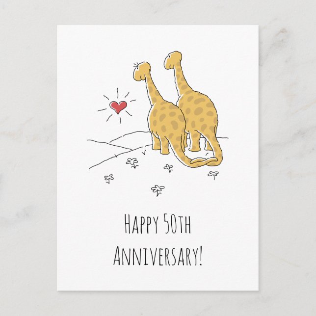 Glückliche 50. Hochzeitstag Niedliche Dinosaurier- Postkarte (Vorderseite)