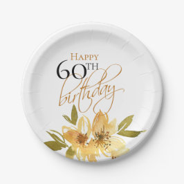 Glückliche 60. Geburtstag Gelbe Blume Pappteller