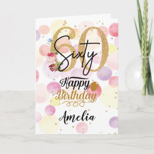 Glückliche 60. Geburtstag Pastel Rainbow Gold Frau Karte