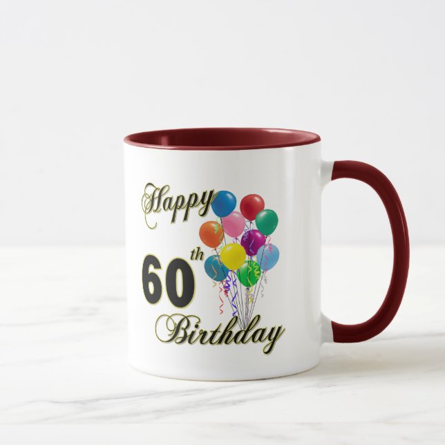 Glückliche 60. Geburtstags-Geschenke und Tasse (Rechts)