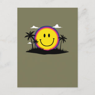 Glückliche 70er Retro Smiley Gesicht Sonnenunterga Postkarte