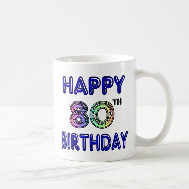 Glückliche 80. Geburtstags-Geschenke und Kaffeetasse (Rechts)