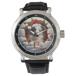 Glückliche Australian Shepherd Welpen-Weihnachtssz Armbanduhr