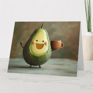 Glückliche Avocado, die eine Tasse Tee genießt Karte