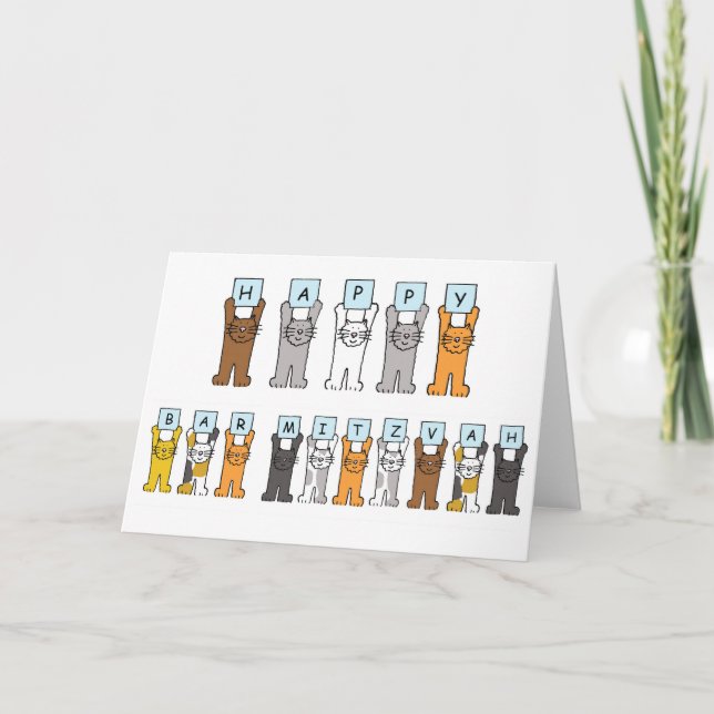 Glückliche Bar Mitzvah Cartoon-Katzen Karte (Vorderseite)