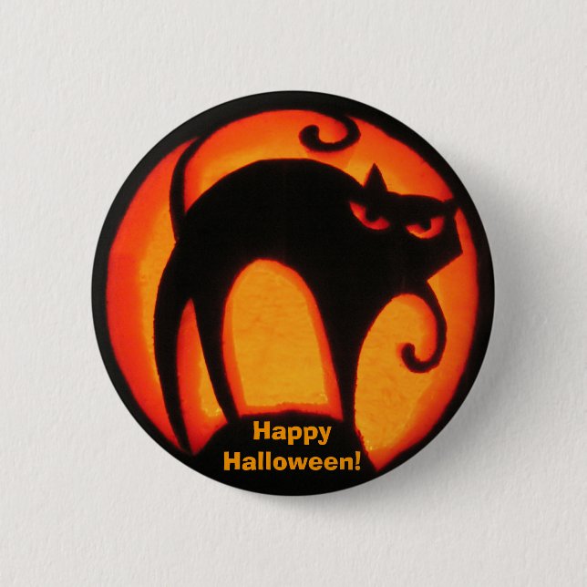 Glückliche beängstigende Katze Halloweens! Knopf Button (Vorderseite)