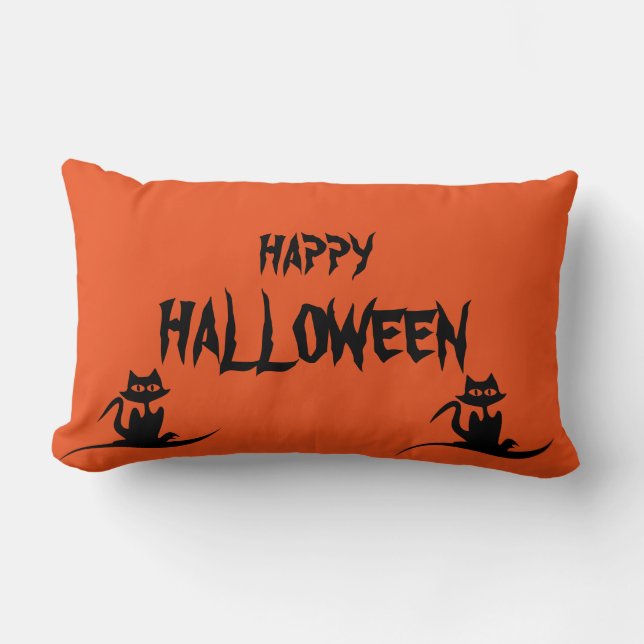 Glückliche beängstigende Katzeorange Throw Lendenkissen (Vorderseite)