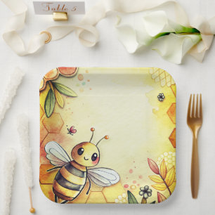 Glückliche Biene Honigwabe Hummel  Pappteller