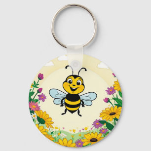 Glückliche Biene in farbenfrohen Blume Schlüsselanhänger