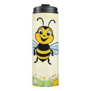 Glückliche Biene in farbenfrohen Blume Thermosbecher