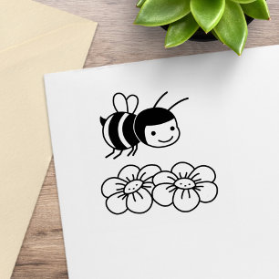 Glückliche Biene und Blume Gummistempel