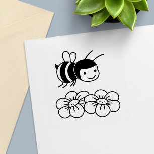 Glückliche Biene und Blume Permastempel
