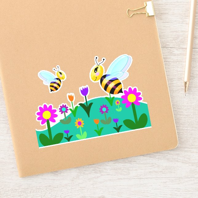 Glückliche Bienen in einem Feld der Blume Aufkleber (Notizbuch)