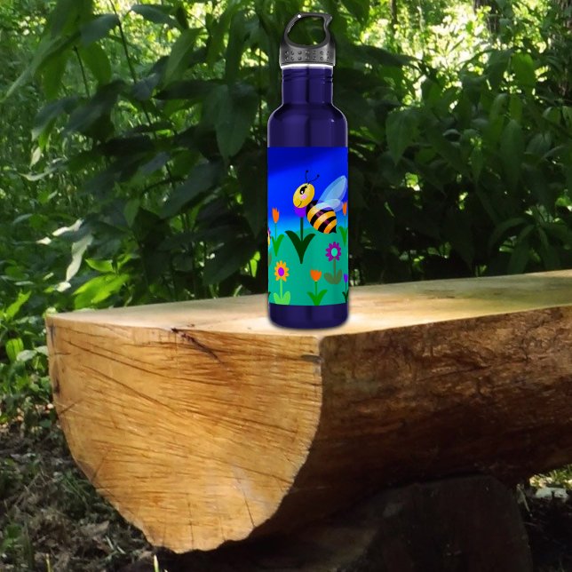 Glückliche Bienen in einem Feld der Blume Edelstahlflasche (Von Creator hochgeladen)