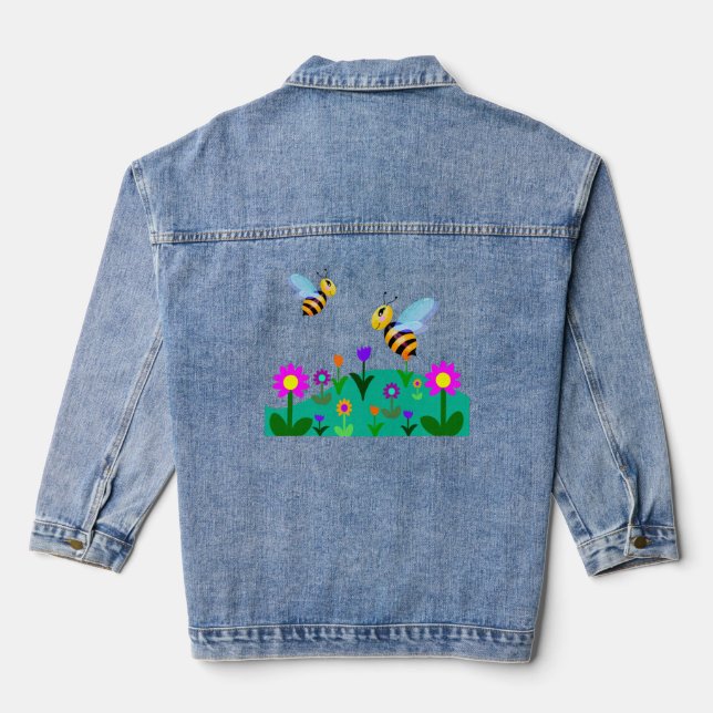 Glückliche Bienen in einem Feld der Blume Jeansjacke (Rückseite)