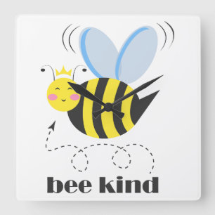 Glückliche Bienenprinzessin mit Krone und Slogan B Quadratische Wanduhr