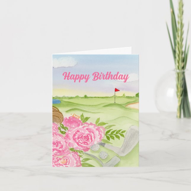 Glückliche Birthday Peonies auf Golfplatz Karte (Vorderseite)