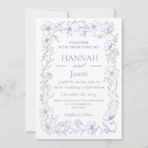 Glückliche Blaue Blüten Hochzeitseinladung