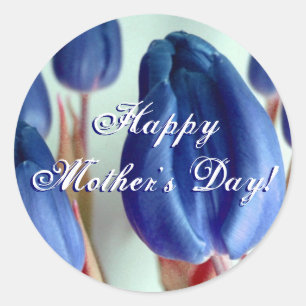 Glückliche blaue Tulpen der Mutter Tages Runder Aufkleber