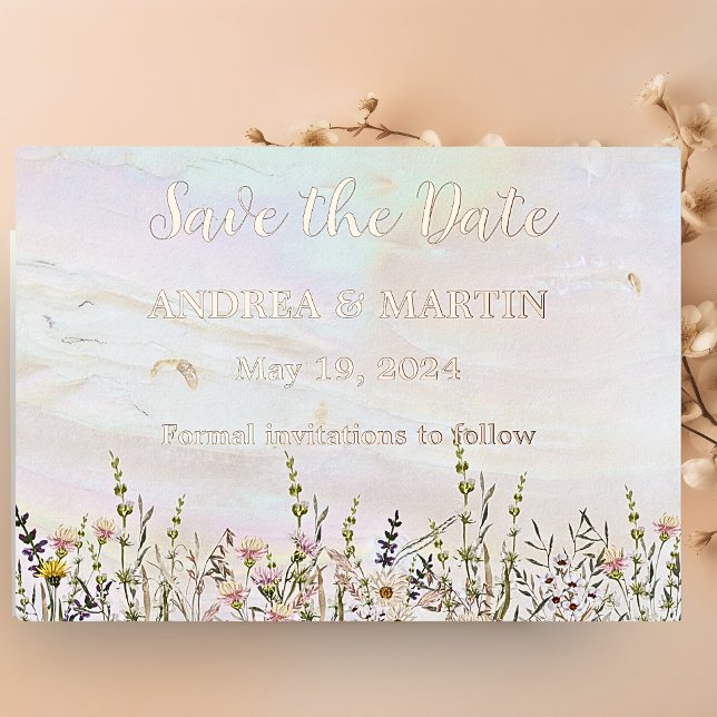 Glückliche Blooms Hochzeit Speichern Sie die Datum Folieneinladung (Von Creator hochgeladen)
