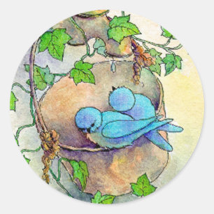 GLÜCKLICHE BLUE BIRDS VON SHARON SHARPE RUNDER AUFKLEBER